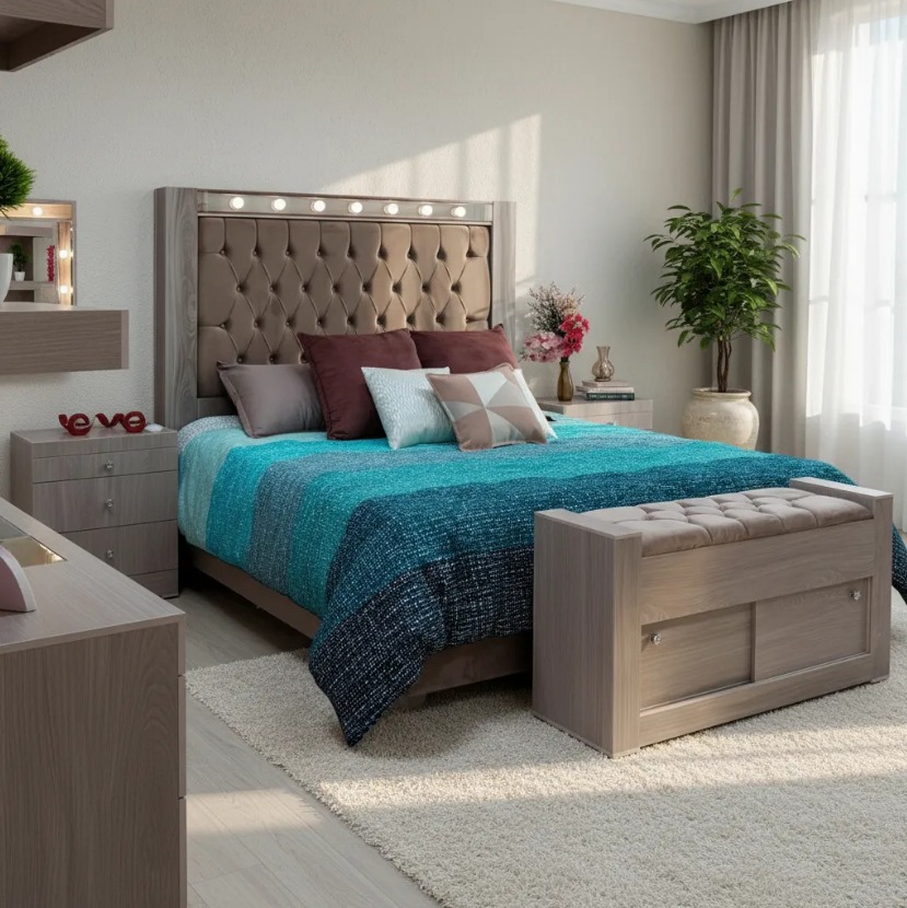 Recamara King Size Vela Espejo Buros Pie De Cama Cabecera