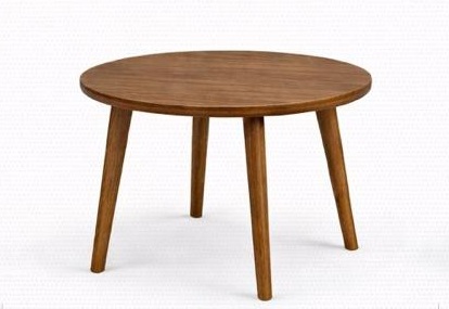 Mesa auxiliar circular de tres patas en madera nogal