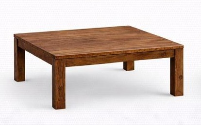 Mesa de centro cuadrada de patas macizas en madera nogal