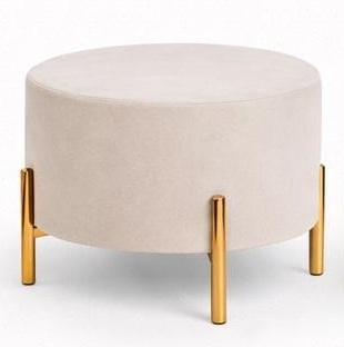 Puff redondo en tela crema beige con base dorada