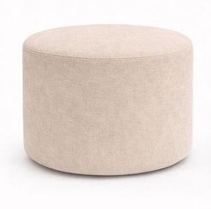 Puff redondo liso en tela crema beige