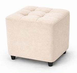 Puff cuadrado capitonado en tela crema beige