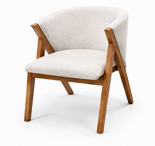 Sillón individual con tela crema beige y estructura de madera