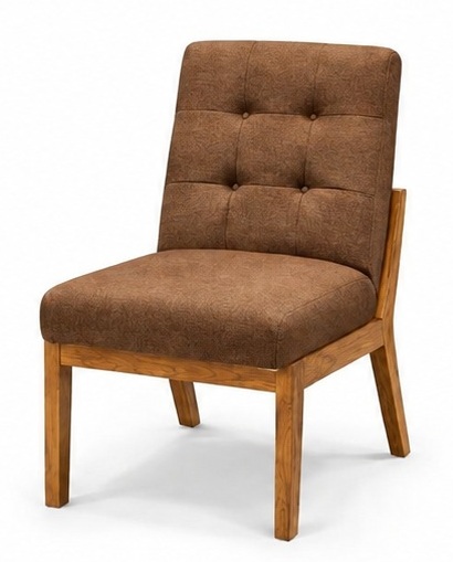 Silla capitonada con tela café tabaco y estructura de madera