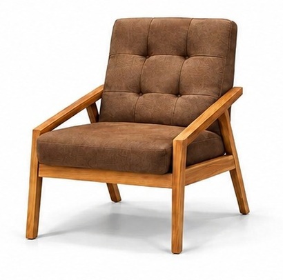 Sillón con brazos de madera y tela café tabaco