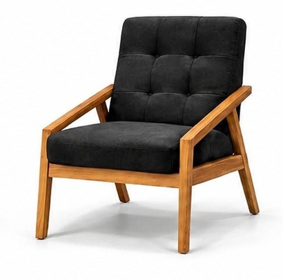 Sillón con brazos de madera y tela negra