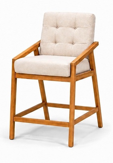 Banco alto con brazos de madera y tela crema beige