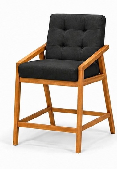 Banco alto con brazos de madera y tela negra