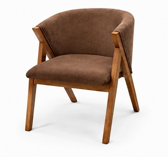 Sillón individual con tela café tabaco y estructura de madera