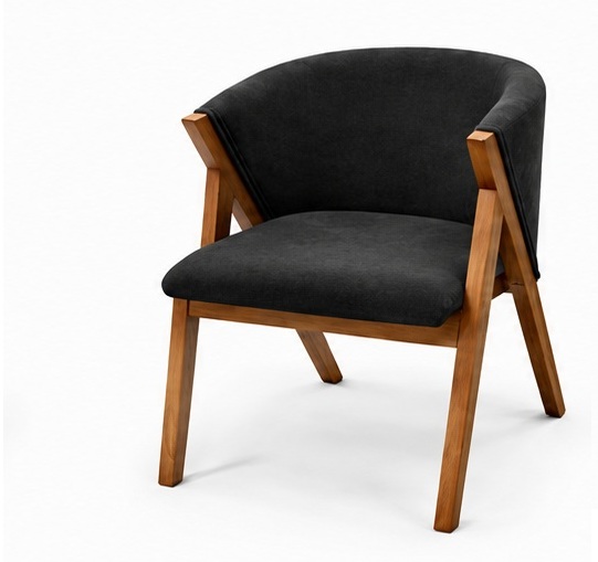 Sillón individual con tela negra y estructura de madera