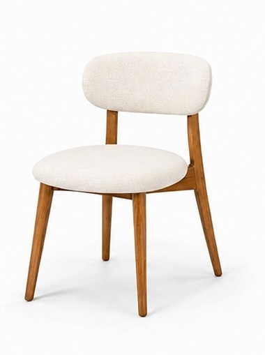 Silla de comedor con tela crema beige y estructura de madera
