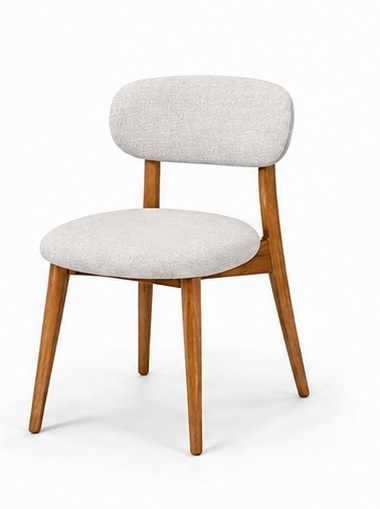 Silla de comedor con tela gris claro y estructura de madera