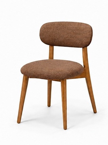 Silla de comedor con tela café tabaco y estructura de madera