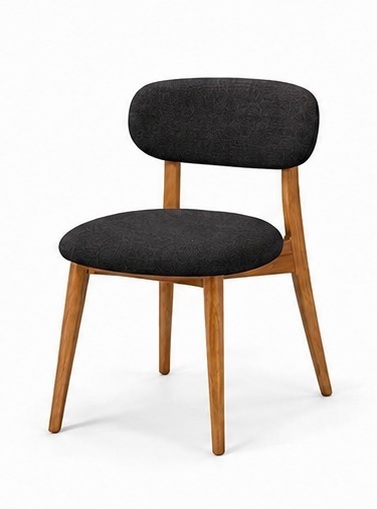 Silla de comedor con tela negra y estructura de madera