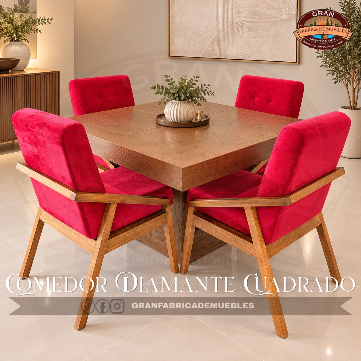 Comedor Diamante Cuadrado de 4 Sillas - Imagen 6